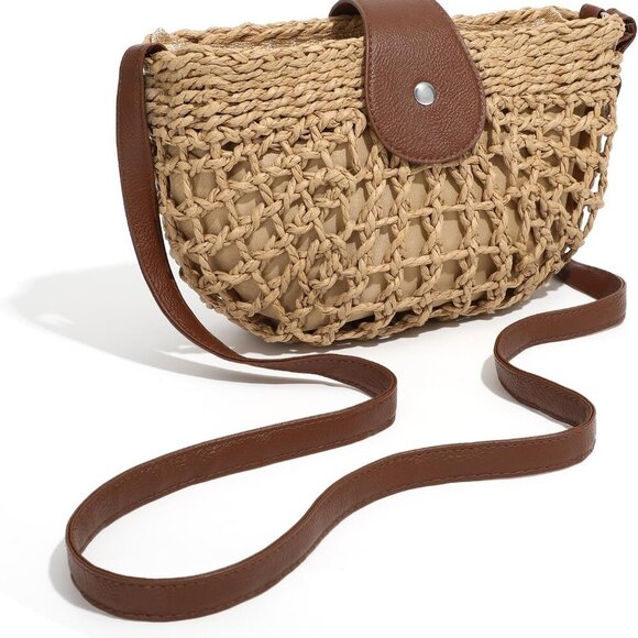 Versatile Women's Summer Straw Purse - Hand-Woven with Secure Closure, 9.8 In - Picture 1 of 6